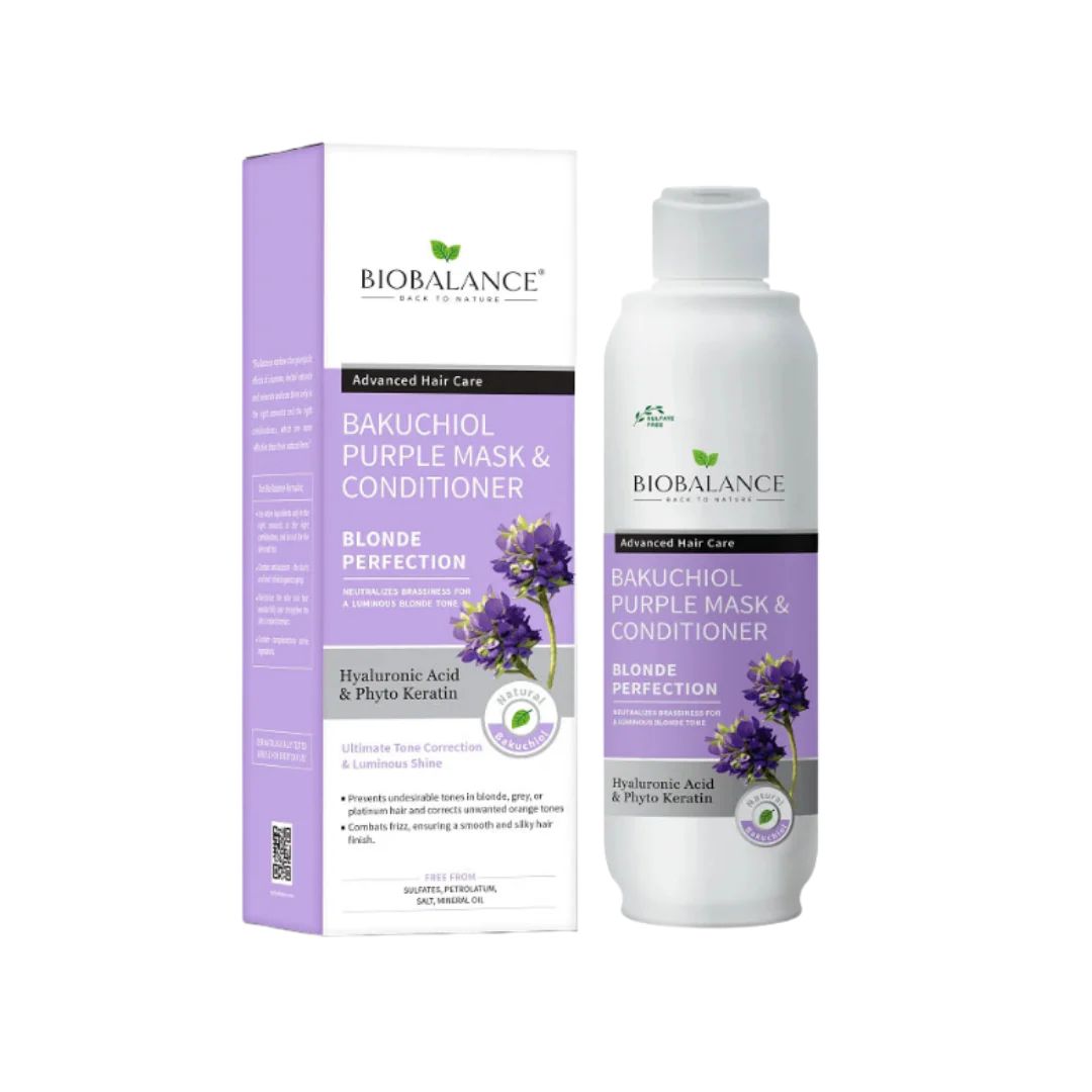 BIO BALANCE BAKUCHIOL PURPLE MASK & CONDITIONER - 330ML | بايو بالانس بلسم الباكوشيول للشعر السلفر والبلاتيني - 330 مل