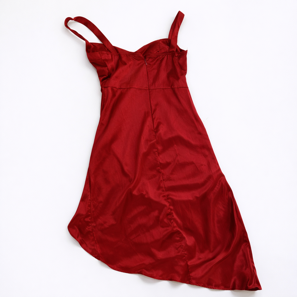 Vestido satinado rojo con drapeado lateral - Size S_1