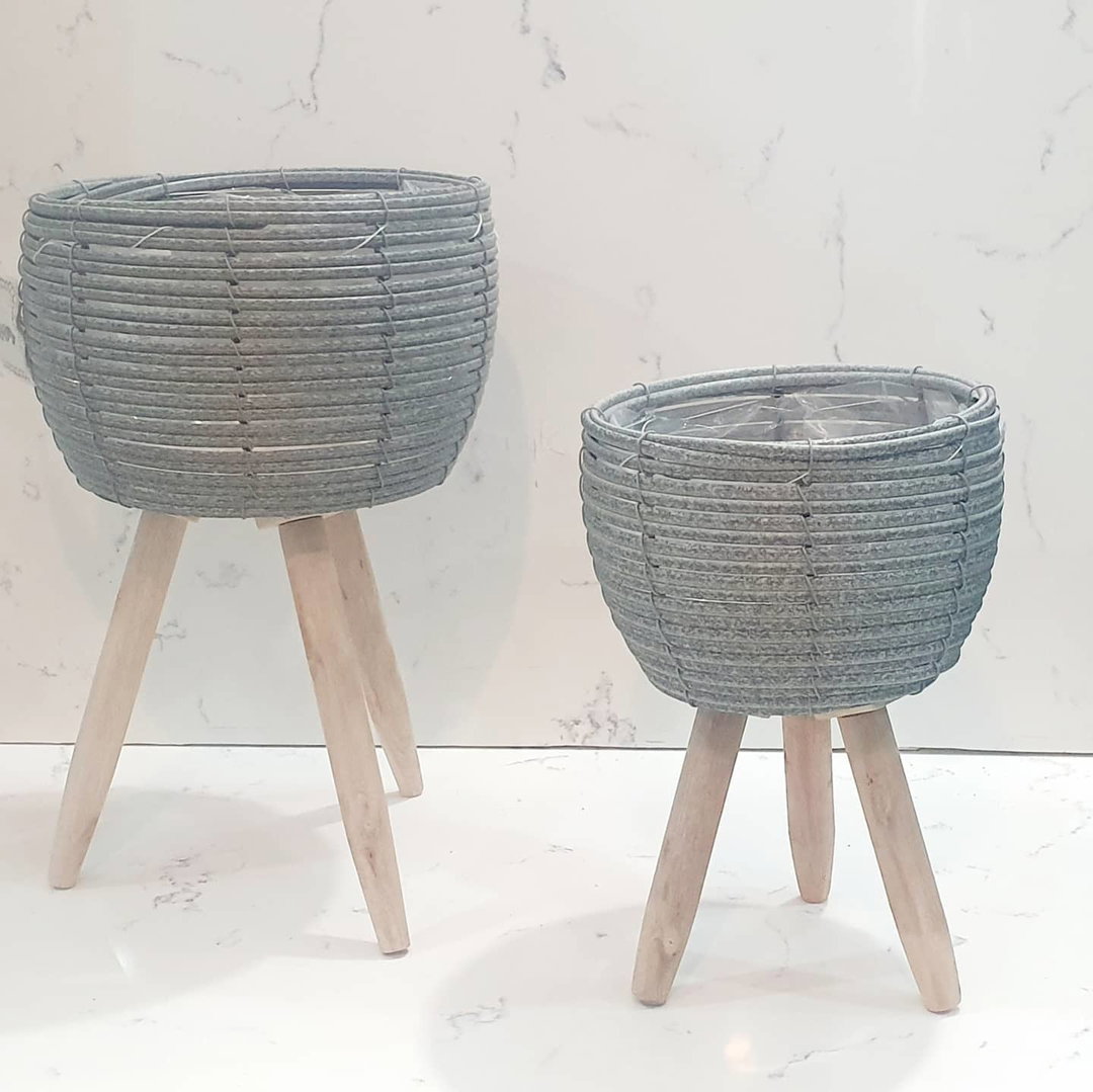 Grey Rattan Tripod Planter 