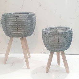 Grey Rattan Tripod Planter 
