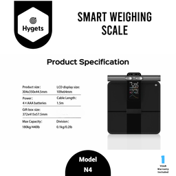 Hygets N4 Smart Body Composition Weighing Scale (8-Electrode Full-Body) – Offline Setup + Printable Report
