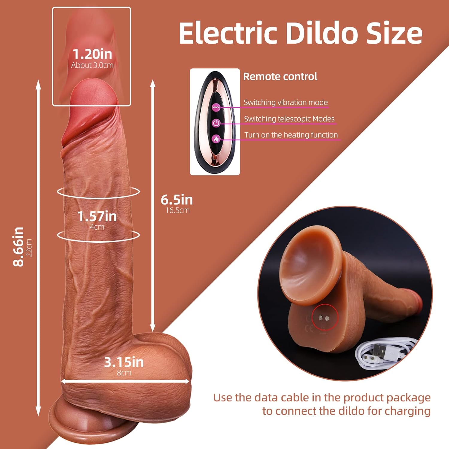 8.7" Huge Thrusting Heating Vibrator Big Dildo Telescopic _2