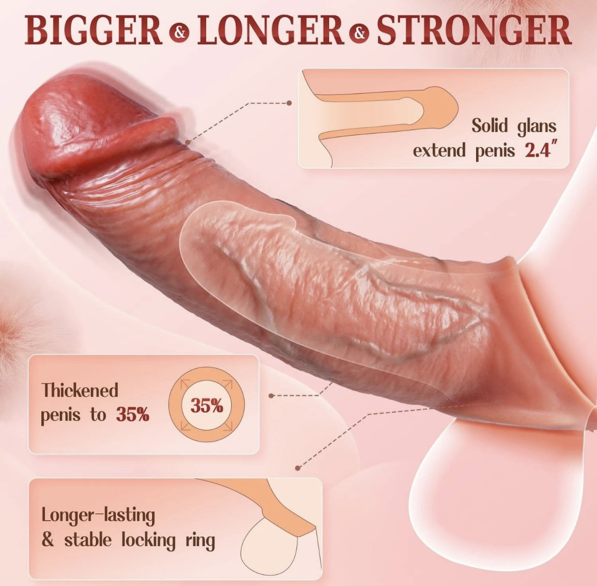 Penis sleeve 4in1 Realistic Men Penis Extender & Enlarger Vibrating Cock Ring 9 Modes, App & Remote Control_2