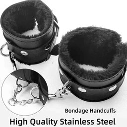 Bondage with handcuffs and ankle cuffs for adults