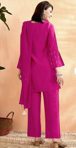 Fuchsia and white embroidered kurta with trousers and dupatta