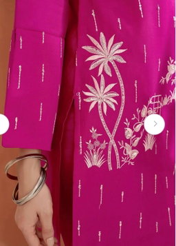 Fuchsia and white embroidered kurta with trousers and dupatta
