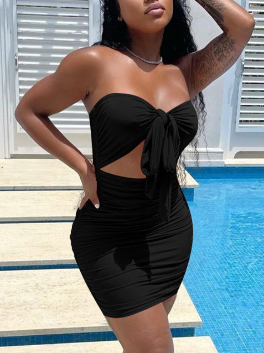 Off The Shoulder Bandage Cut Out Bodycon Dress_0