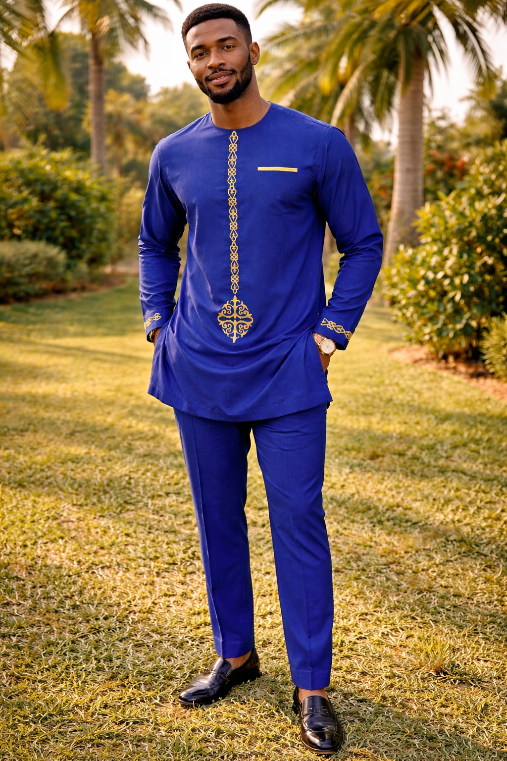 2pc Dashiki Long Sleeve Men Suit