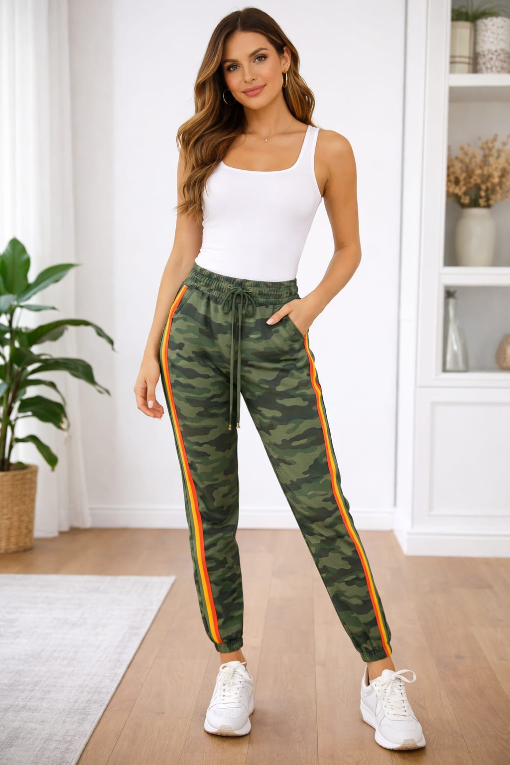 VANILLA STAR Camo Sweat Pants with Multicolor Trim
