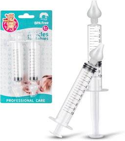 Mouche Bébé Seringue avec embout d'aspiration nasale en silicone et réutilisable - Lot de 2