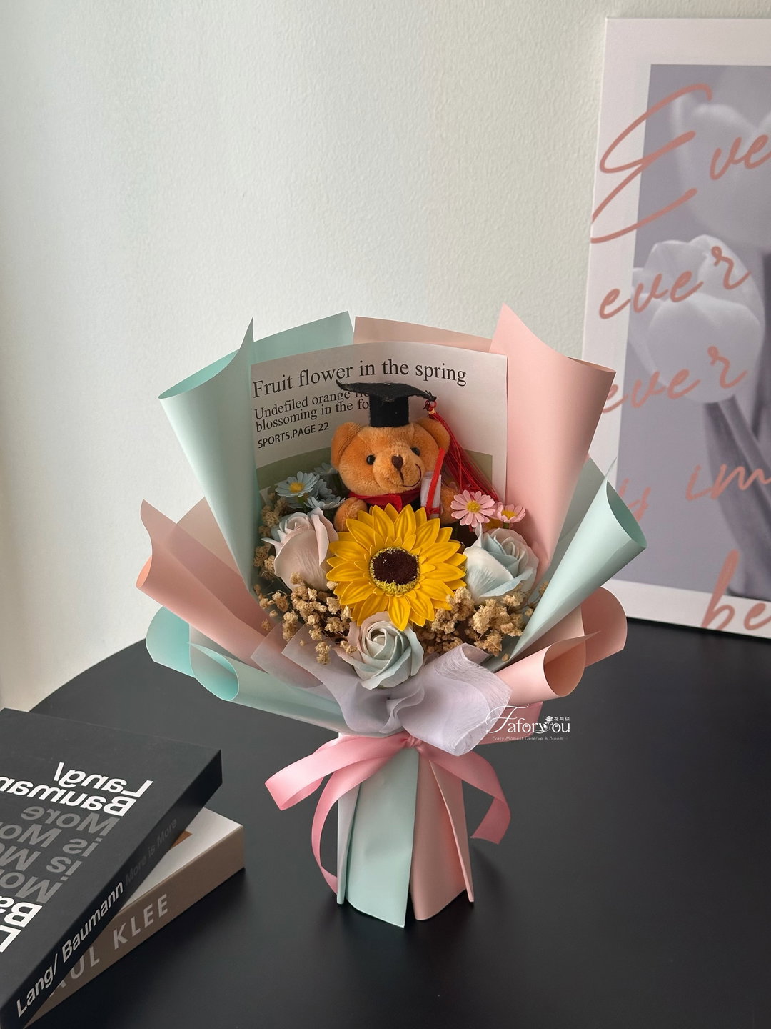 (GB023) Graduation Bear Mixed Flower Bouquet