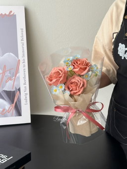 (3R019) 3 Stalk Soap Rose Daisy Bouquet 