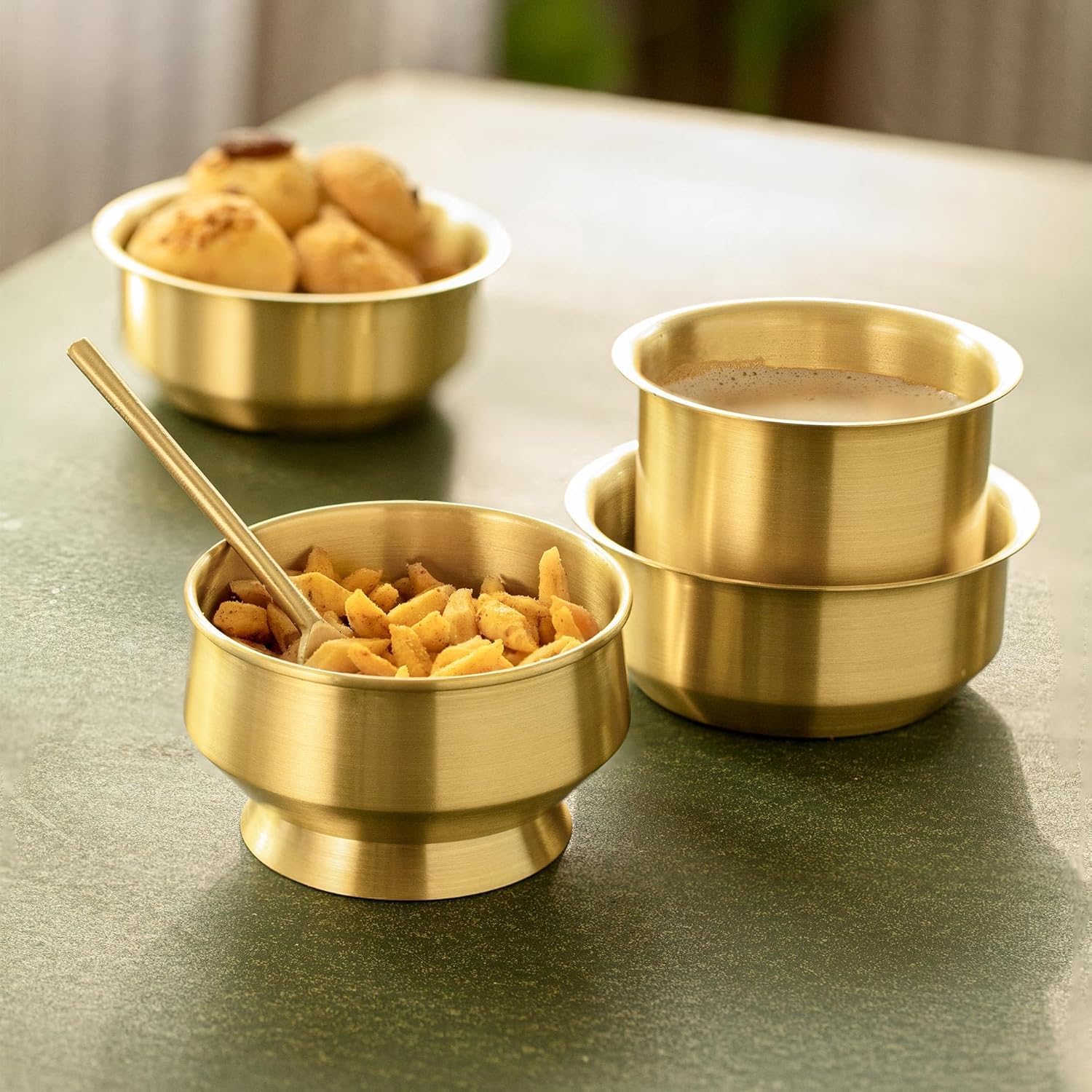 Brass Dessert Bowl with Spoon | Elegant Brass Serving Bowl Set of 2pcs_2