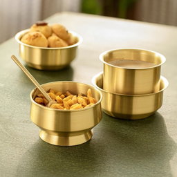  Brass Dessert Bowl with Spoon | Elegant Brass Serving Bowl Set of 2pcs