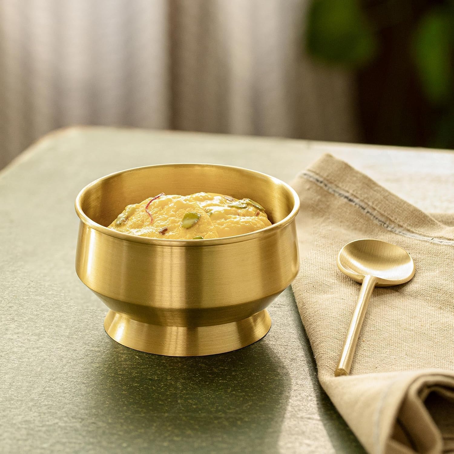  Brass Dessert Bowl with Spoon | Elegant Brass Serving Bowl Set of 2pcs_1
