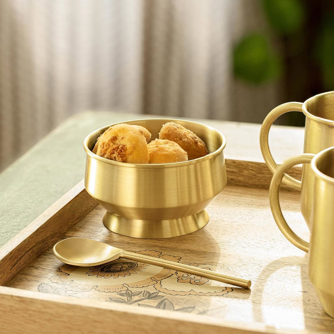 Brass Dessert Bowl with Spoon | Elegant Brass Serving Bowl Set of 2pcs