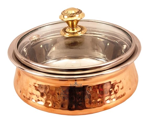 Steel Copper Handi Bowl with Glass Lid, Serveware & Tableware, Volume