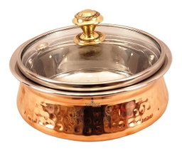  Steel Copper Handi Bowl with Glass Lid, Serveware & Tableware, Volume 