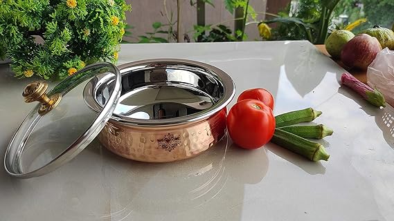  Steel Copper Handi Bowl with Glass Lid, Serveware & Tableware, Volume _1