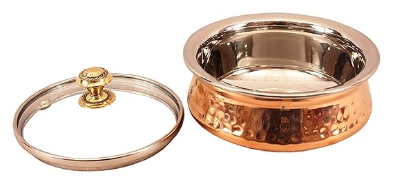 Steel Copper Handi Bowl with Glass Lid, Serveware & Tableware, Volume _2