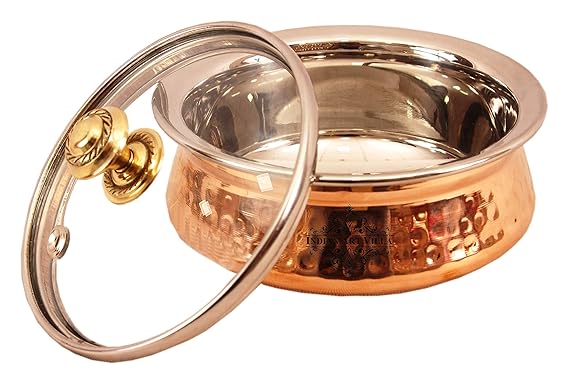  Steel Copper Handi Bowl with Glass Lid, Serveware & Tableware, Volume _4