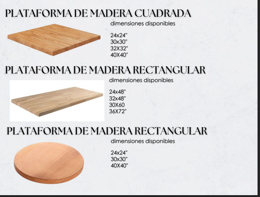 Mesas TOP plataformas NATURALES madera 