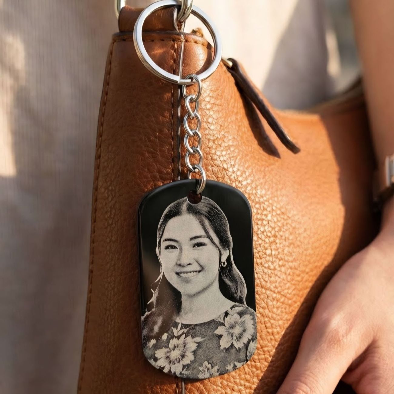 Custom Photo Engraved Keychain | Black Anodized Aluminum Personal Picture Tag_0