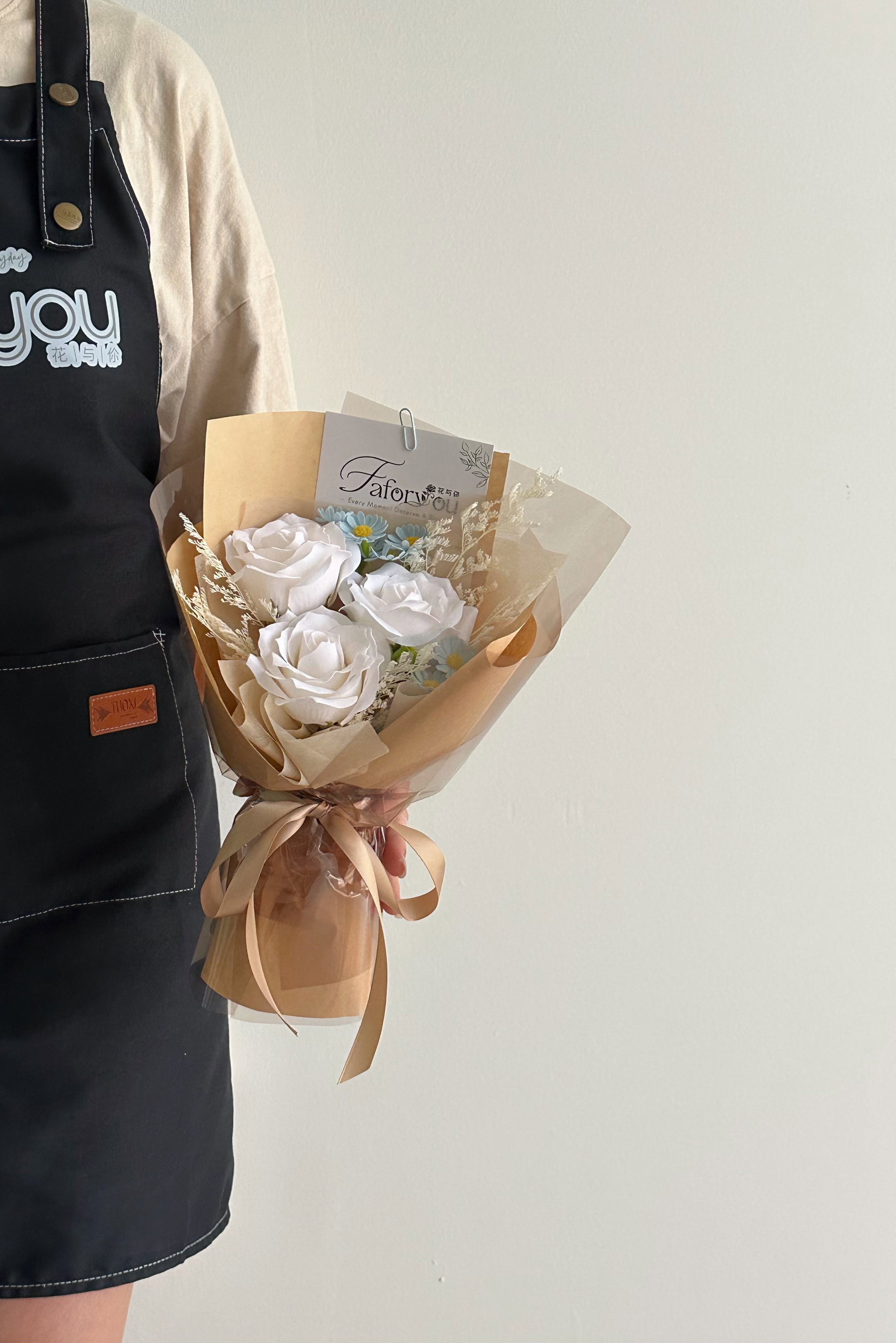 (3R013) 3 Stalk Soap Rose Daisy Bouquet  _1