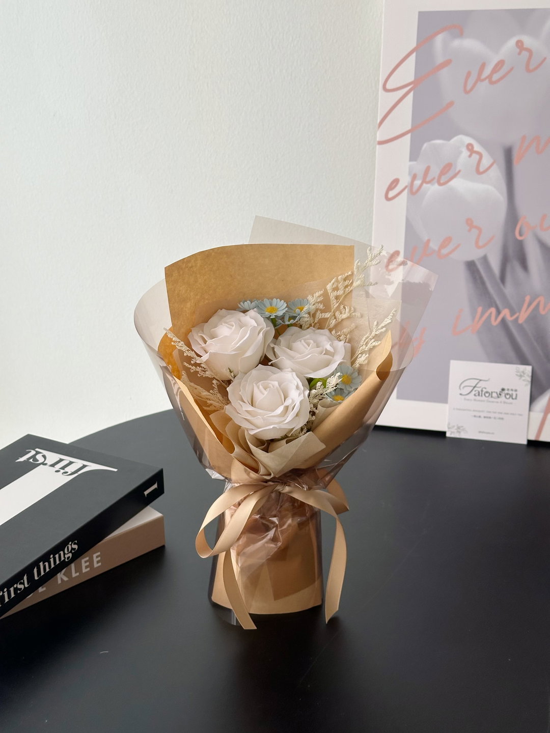 (3R013) 3 Stalk Soap Rose Daisy Bouquet