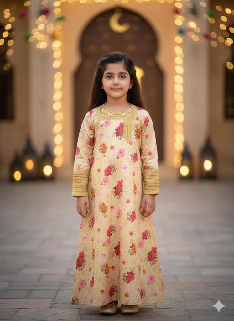 squared flowerd embroidered jalabiya  _0