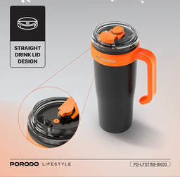 PORODO LIFESTYLE 6 BLADE PORTABLE BLENDER INSULATED MUG BLACK ORANGE PD-LFST159-BKOG