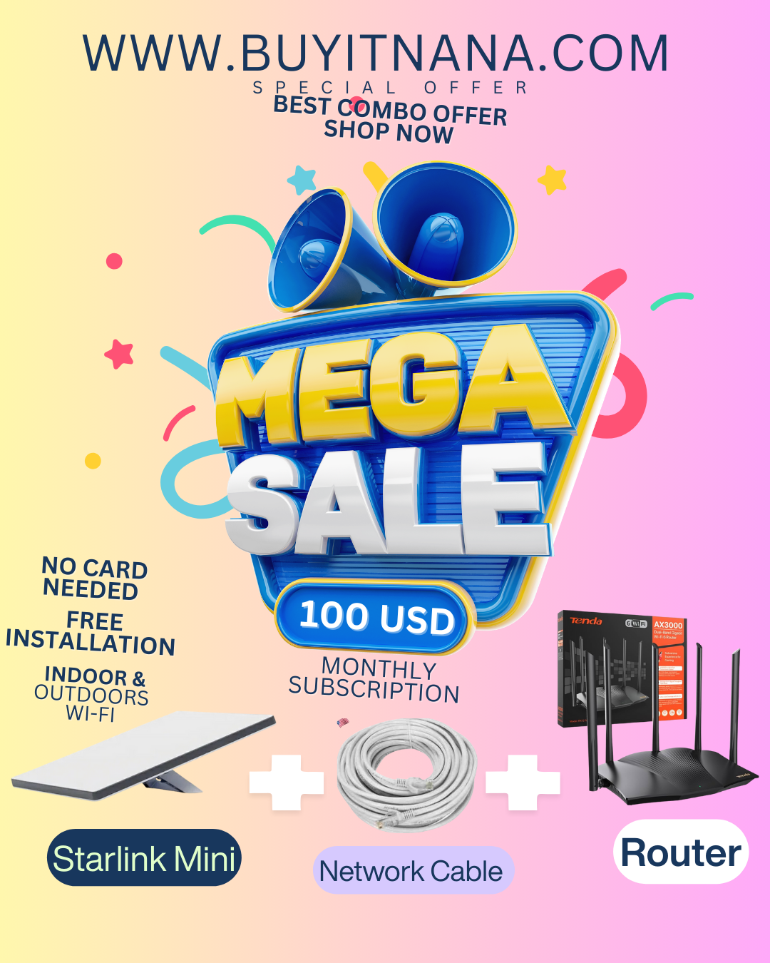 Starlink Combo Offers (Starlink Mini + 20 Meters Network Cable + AX3000 Router._1