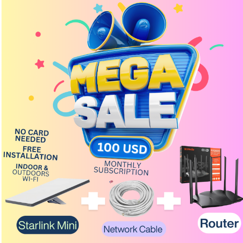 Starlink Combo Offers (Starlink Mini + 20 Meters Network Cable + AX3000 Router.