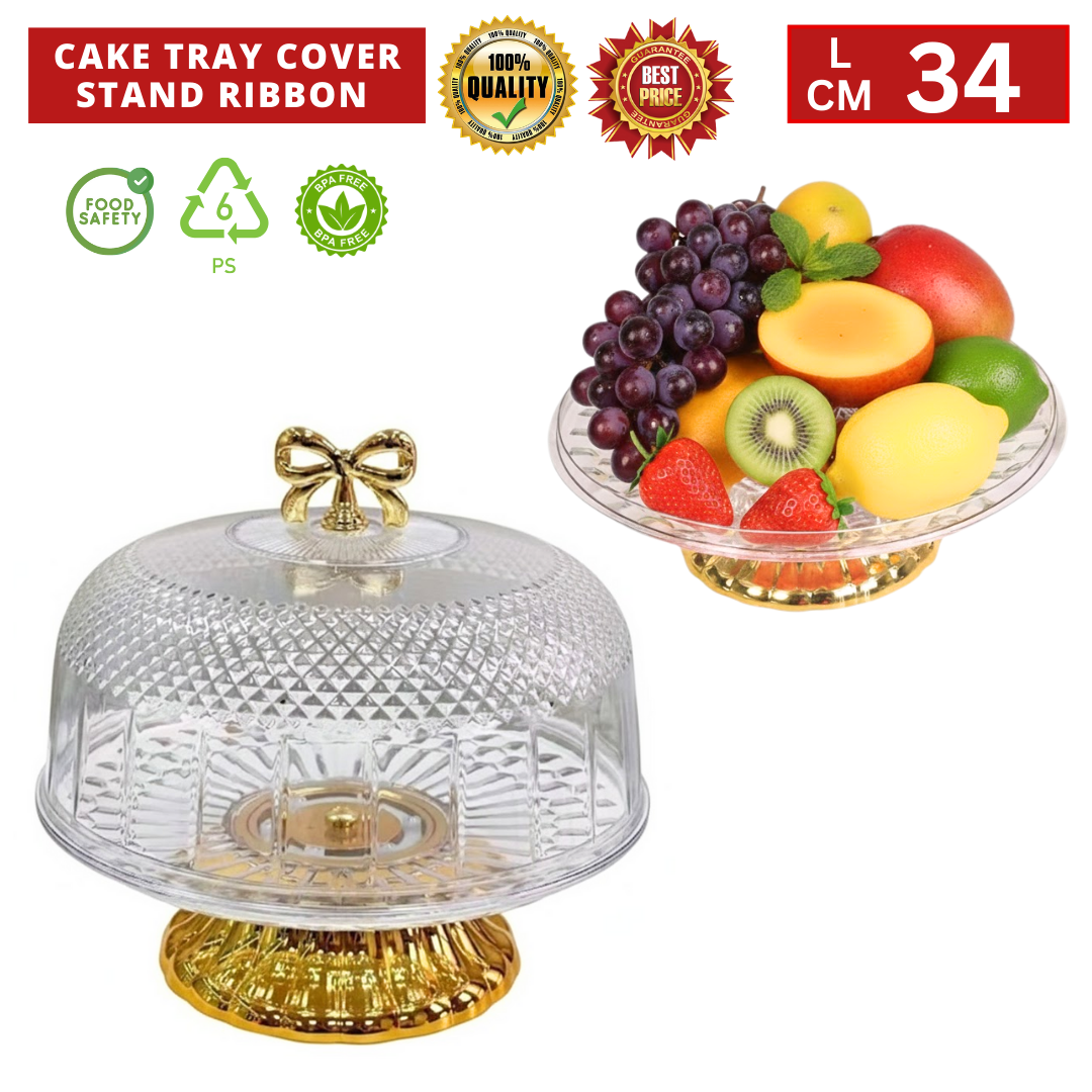 CAKE TRAY COVER STAND RIBBON 34CM_0