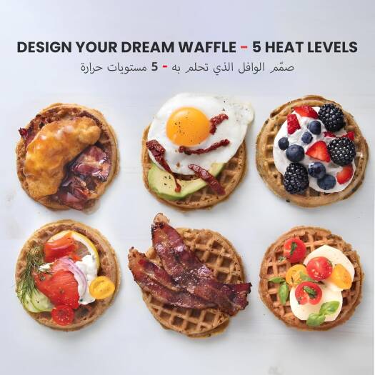 Porodo Vertical Waffle Maker 800W, 210ml Capacity, 5 Heat Level, Batter Tray, Nonstick Plate, 3Min Waffle Making, Vertical Pouring, Compact Smart Design, Even Heat Distribution, UK 3-Pin Plug - Black_4
