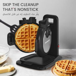 Porodo Vertical Waffle Maker 800W, 210ml Capacity, 5 Heat Level, Batter Tray, Nonstick Plate, 3Min Waffle Making, Vertical Pouring, Compact Smart Design, Even Heat Distribution, UK 3-Pin Plug - Black