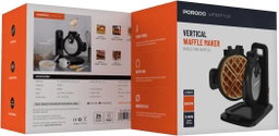 Porodo Vertical Waffle Maker 800W, 210ml Capacity, 5 Heat Level, Batter Tray, Nonstick Plate, 3Min Waffle Making, Vertical Pouring, Compact Smart Design, Even Heat Distribution, UK 3-Pin Plug - Black