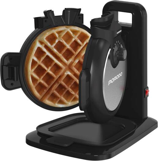 Porodo Vertical Waffle Maker 800W, 210ml Capacity, 5 Heat Level, Batter Tray, Nonstick Plate, 3Min Waffle Making, Vertical Pouring, Compact Smart Design, Even Heat Distribution, UK 3-Pin Plug - Black_3