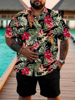 Men's black and red floral breeze button down shirt