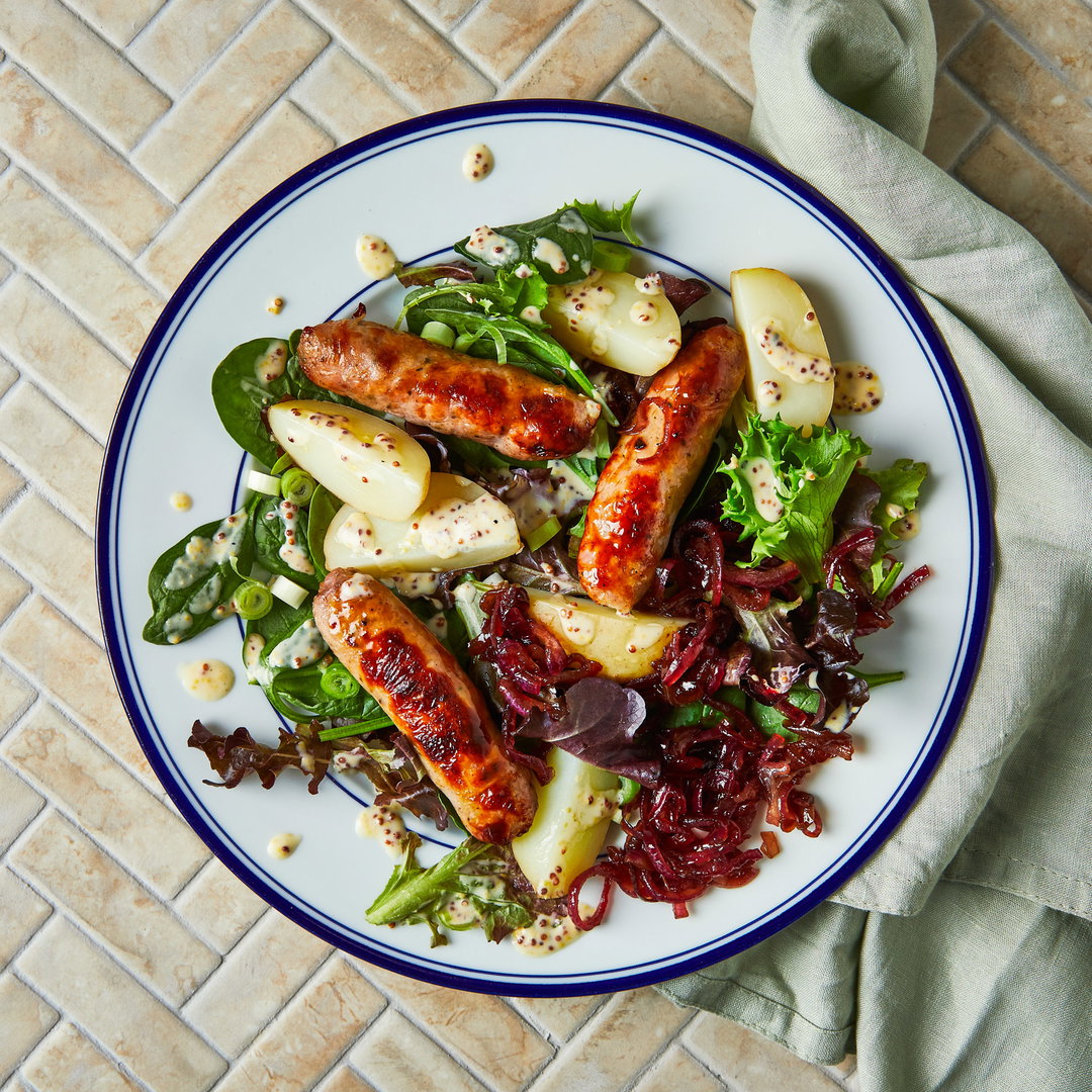 Sausage with fried & salad