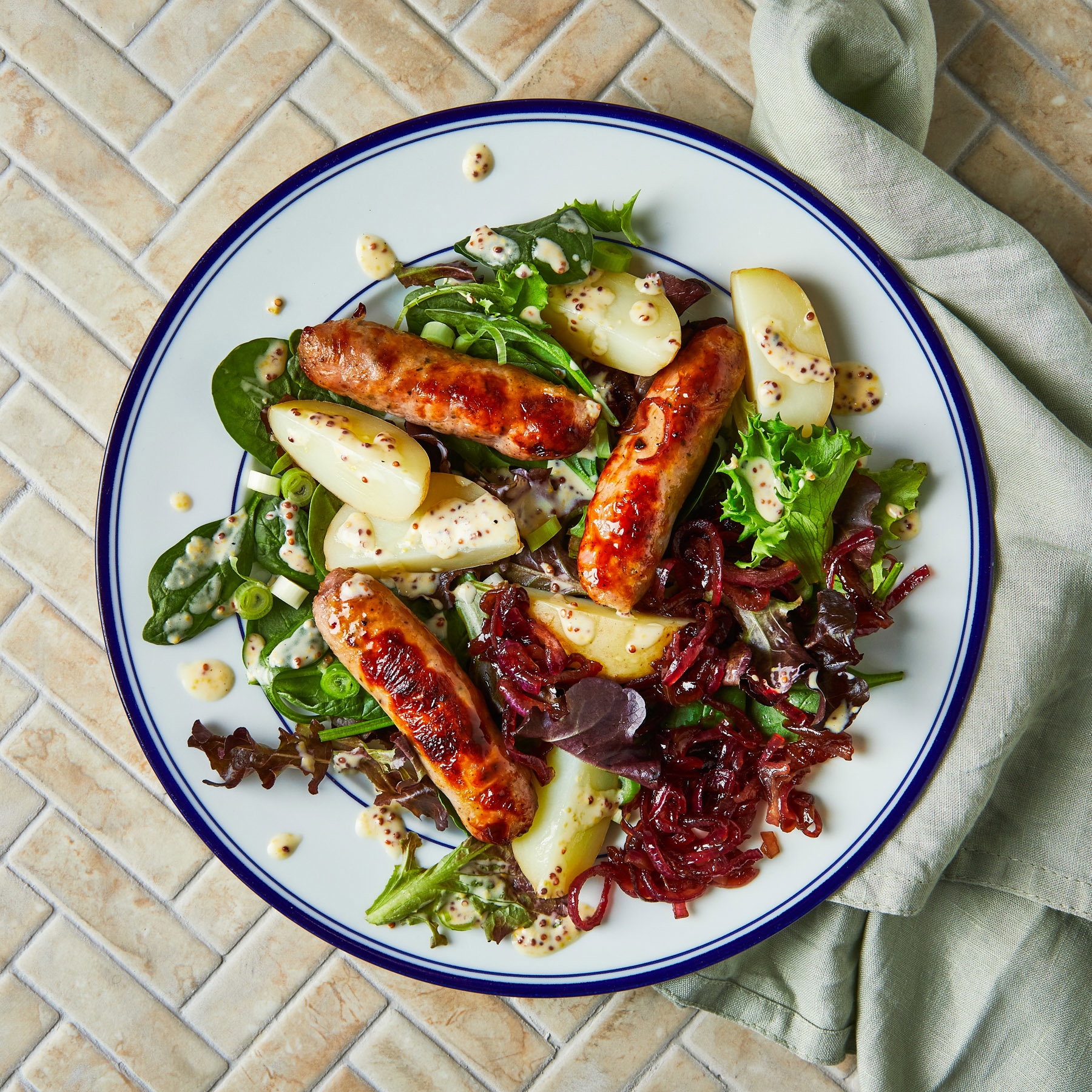 Sausage with fried & salad_0
