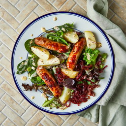Sausage with fried & salad