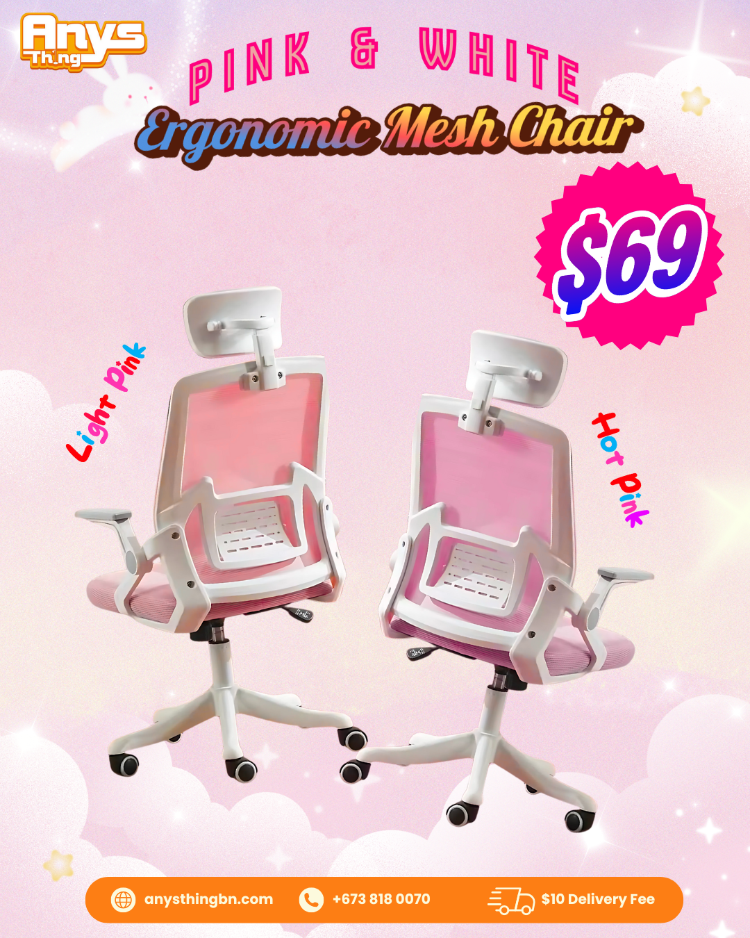 Pink and White Ergonomic Mesh Chair