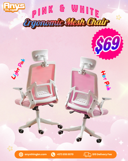 Pink and White Ergonomic Mesh Chair 