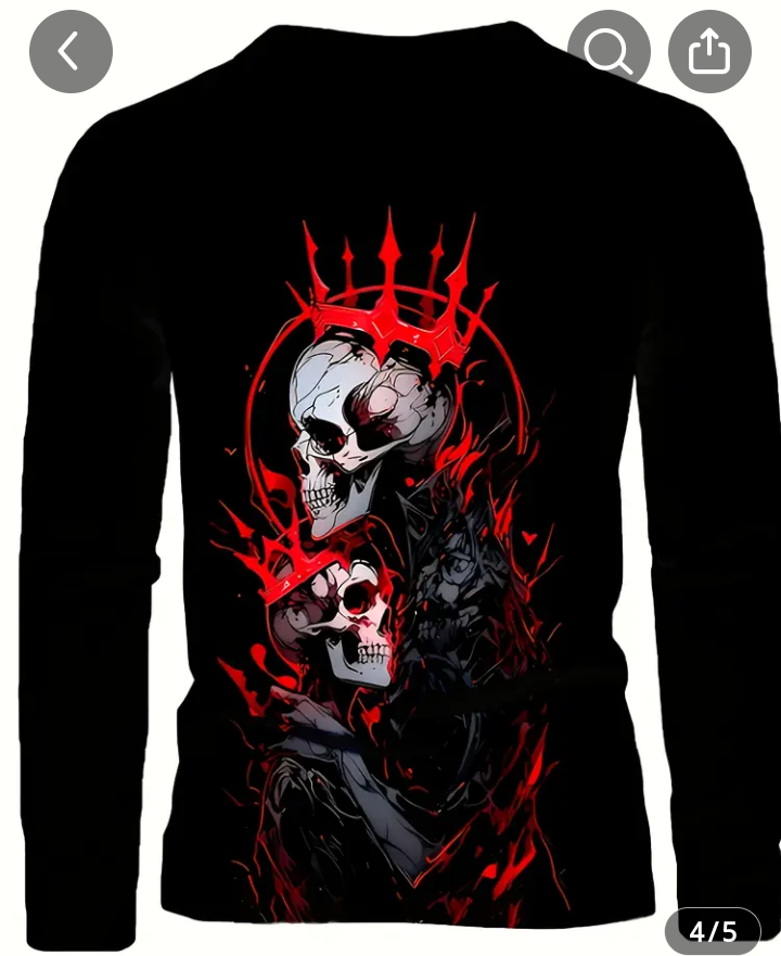 Men's Gothic Punk Skull 3D All-Over Print Sweater Hoodie - Black & Red_2