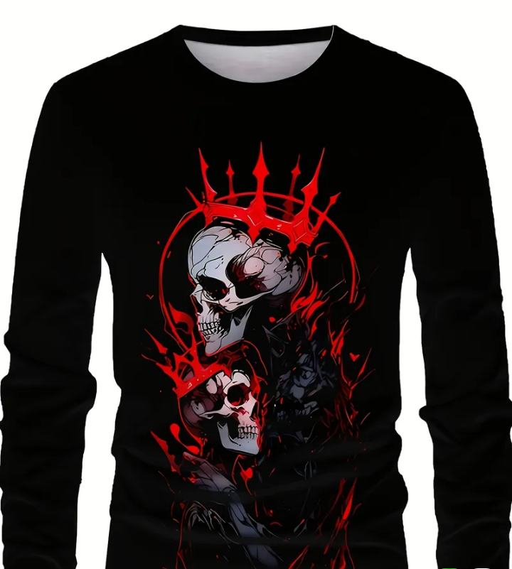 Men's Gothic Punk Skull 3D All-Over Print Sweater Hoodie - Black & Red_1