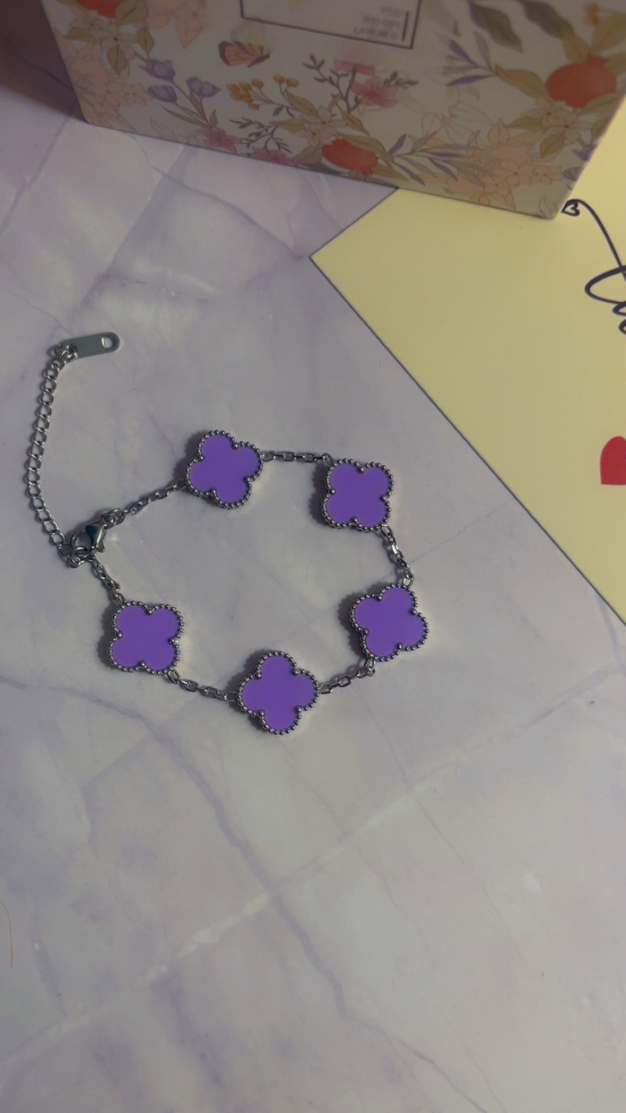 Lavender & Silver Clover Bracelet _0