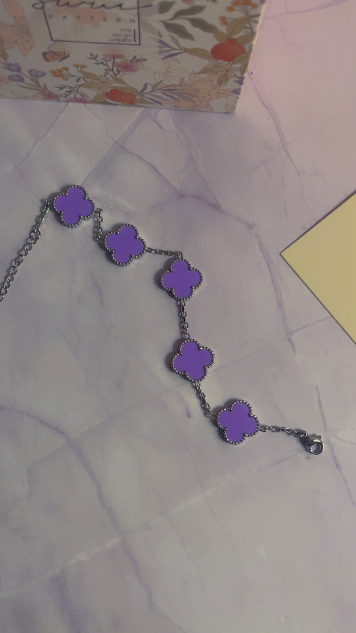Lavender & Silver Clover Bracelet _1