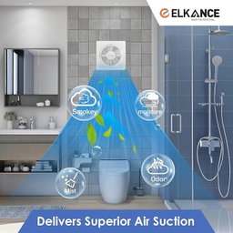 ELKANCE Axial Turbo 200mm (8 Inches) Exhaust Fan | 25W, 2000 RPM | Ideal for Bathroom, Kitchen & Office | Rust-Proof ABS PP Plastic Body, Easy-Clean