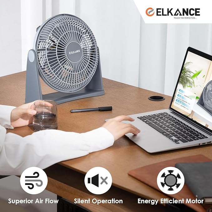 ELKANCE Liva 300mm (12 Inches) Desk Fan | 75 W, 2200 RPM | Personal Cooling Fan with Strong Airflow & Up/Down Rotation | Ideal for Bedroom, Home & Office_2